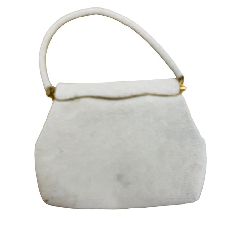 Vintage Wedding Ivory Beaded‎ Evening Bag With Gold Clasp & Chain Strap 9" x 7"